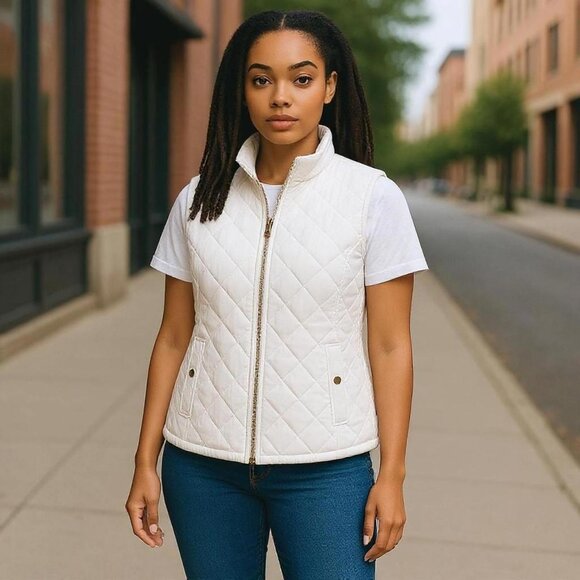 Croft & Barrow Plus Size Ivory Quilted full Zip Cinched Back Vest Sz 4X - Picture 1 of 9